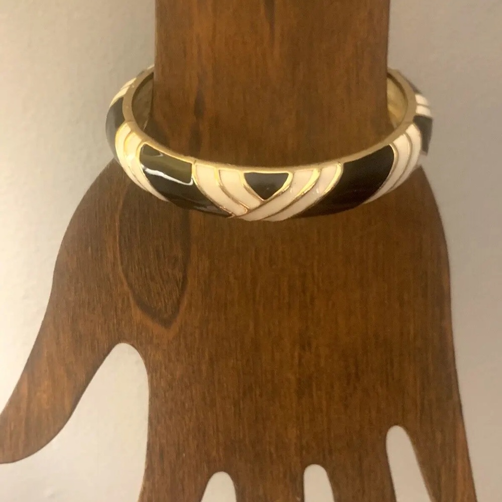J. Crew Enamel Bangle Bracelet - Black and White Art Deco